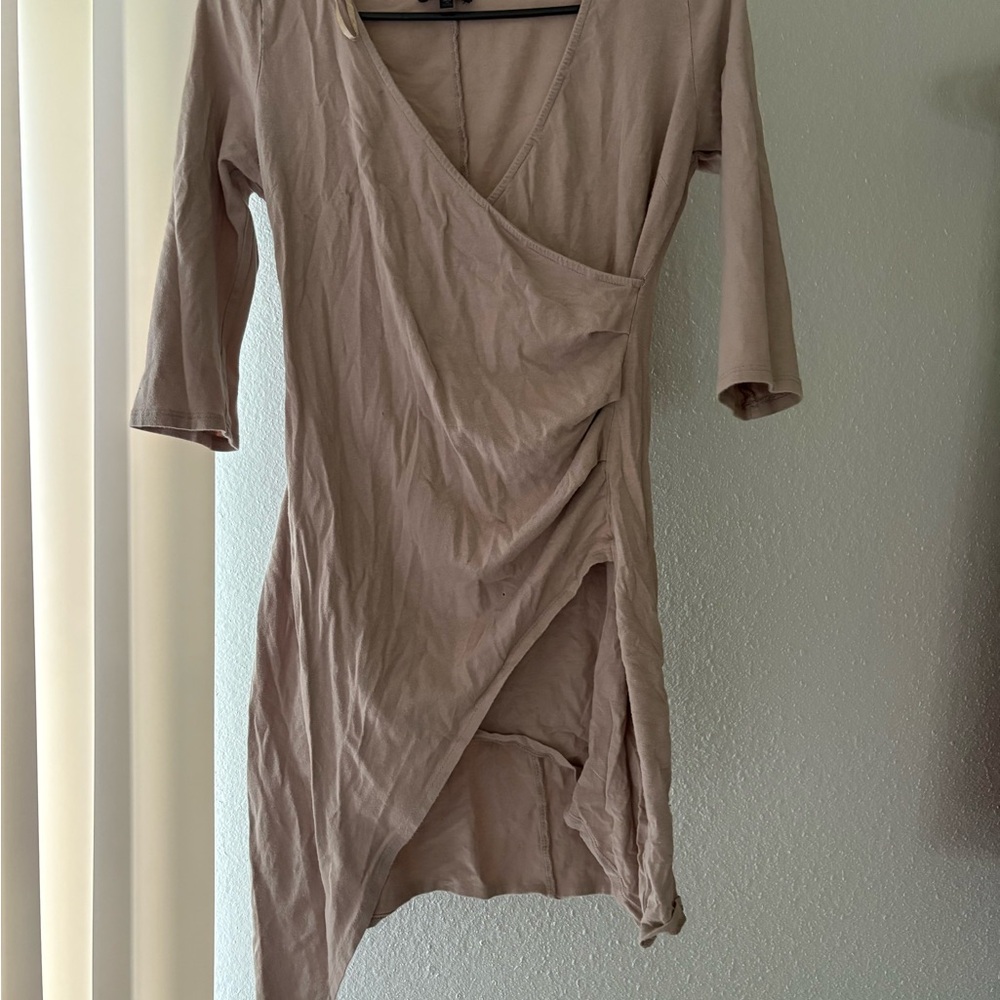 Elegant Tan Wrap Dress